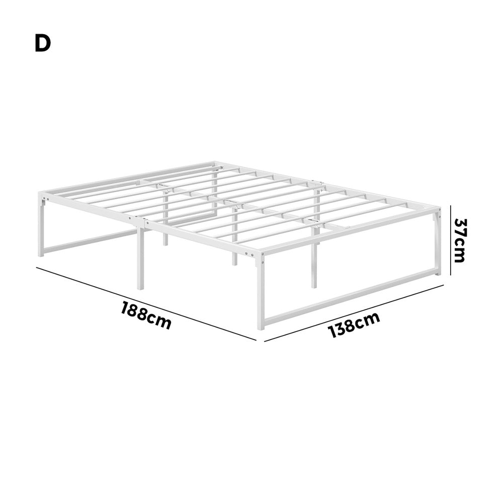 Maurizzi Premium Full Metal Platform Bed in White | Reinforced Durable Metal Floating Bed Base