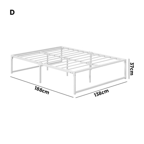 Maurizzi Premium Full Metal Platform Bed in White | Reinforced Durable Metal Floating Bed Base