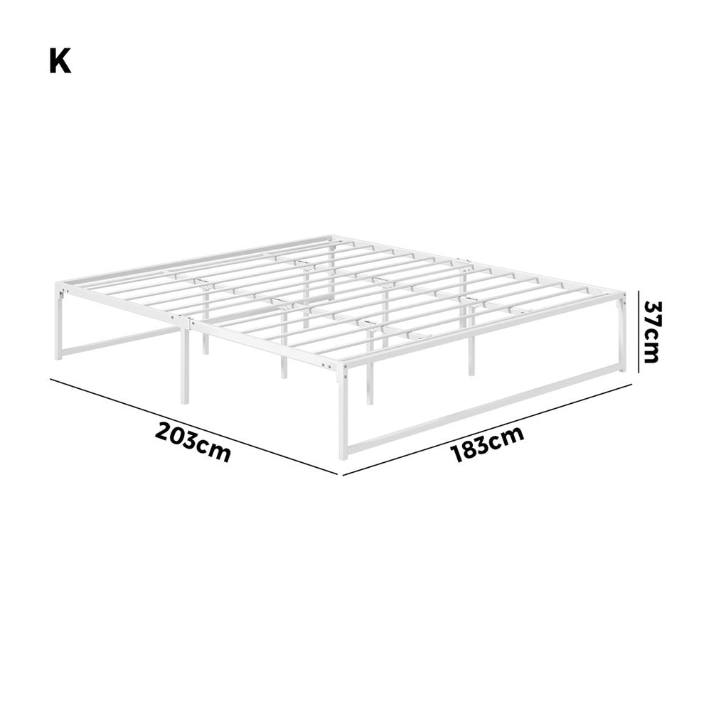 Maurizzi Premium Full Metal Platform Bed in White | Reinforced Durable Metal Floating Bed Base