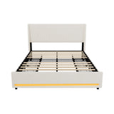 Palazzo LED Storage Bed w USB Charging | Beige Premium Soft Fabric Ambient Lighting Bed Frame