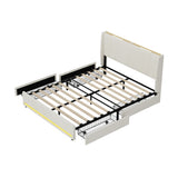 Palazzo LED Storage Bed w USB Charging | Beige Premium Soft Fabric Ambient Lighting Bed Frame