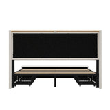 Palazzo LED Storage Bed w USB Charging | Beige Premium Soft Fabric Ambient Lighting Bed Frame