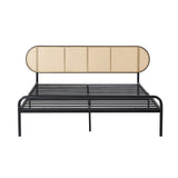 Mona Retro Modern Arched Rattan and Metal Bed Frame | Strong Metal Frame Bed with Rattan Headboard