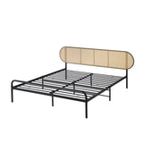 Mona Retro Modern Arched Rattan and Metal Bed Frame | Strong Metal Frame Bed with Rattan Headboard