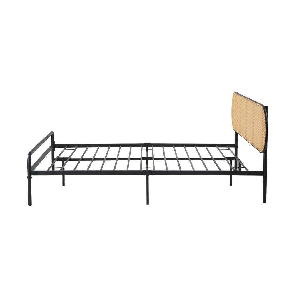 Mona Retro Modern Arched Rattan and Metal Bed Frame | Strong Metal Frame Bed with Rattan Headboard
