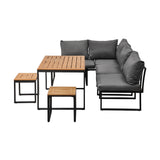 Bolero Amalfi 6 Seater Cushioned Outdoor Lounge Set with Table | Modern Metal Wood Soft Cushion Outdoor Dining Sofa Set