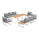 Bolero Amalfi 8 Seater Cushioned Outdoor Lounge Set with Table | Modern Metal Wood Soft Cushion Outdoor Dining Sofa Set