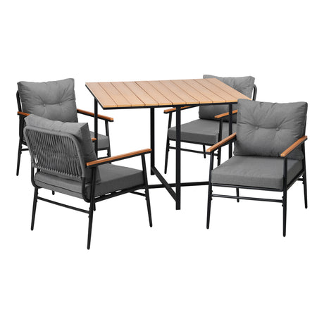 Empire Black 5pc Modern Table and Chair Outdoor Set | Designer Cushioned Chairs and Table Patio Furniture Set