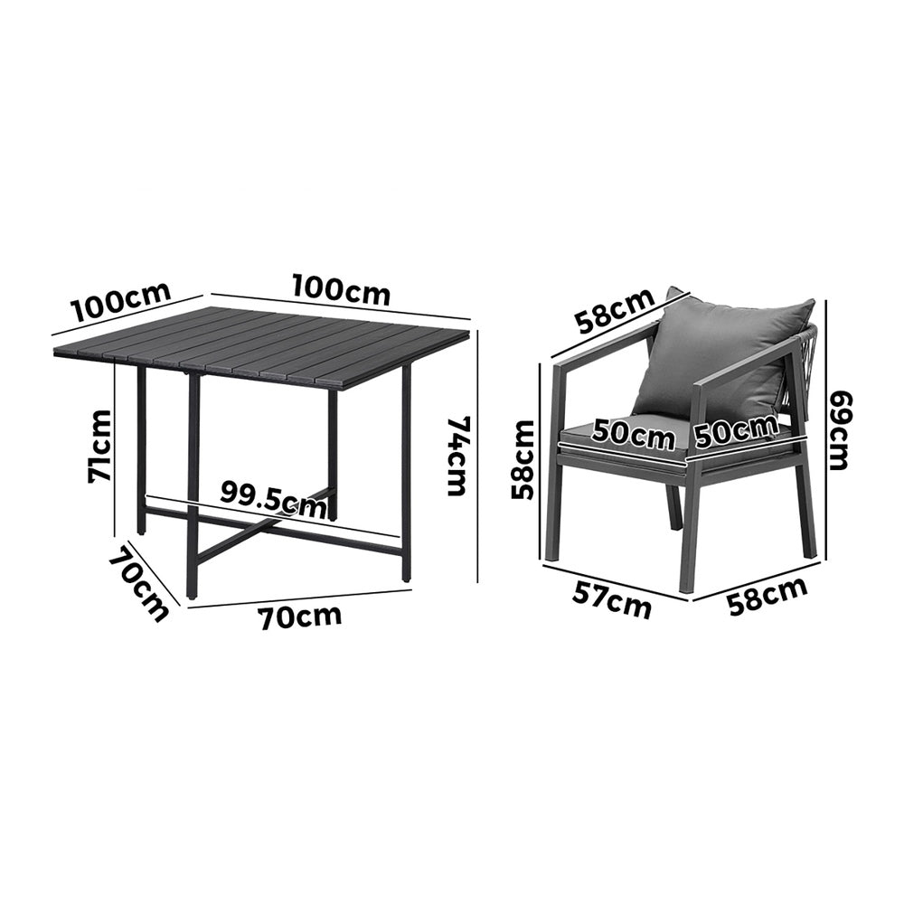 Luxe 5pc Modern Table and Chair Outdoor Set | Designer Cushioned Chairs and Table Patio Furniture Set