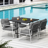 Empire White 5pc Modern Table and Chair Outdoor Set | Designer Cushioned Chairs and Table Patio Furniture Set
