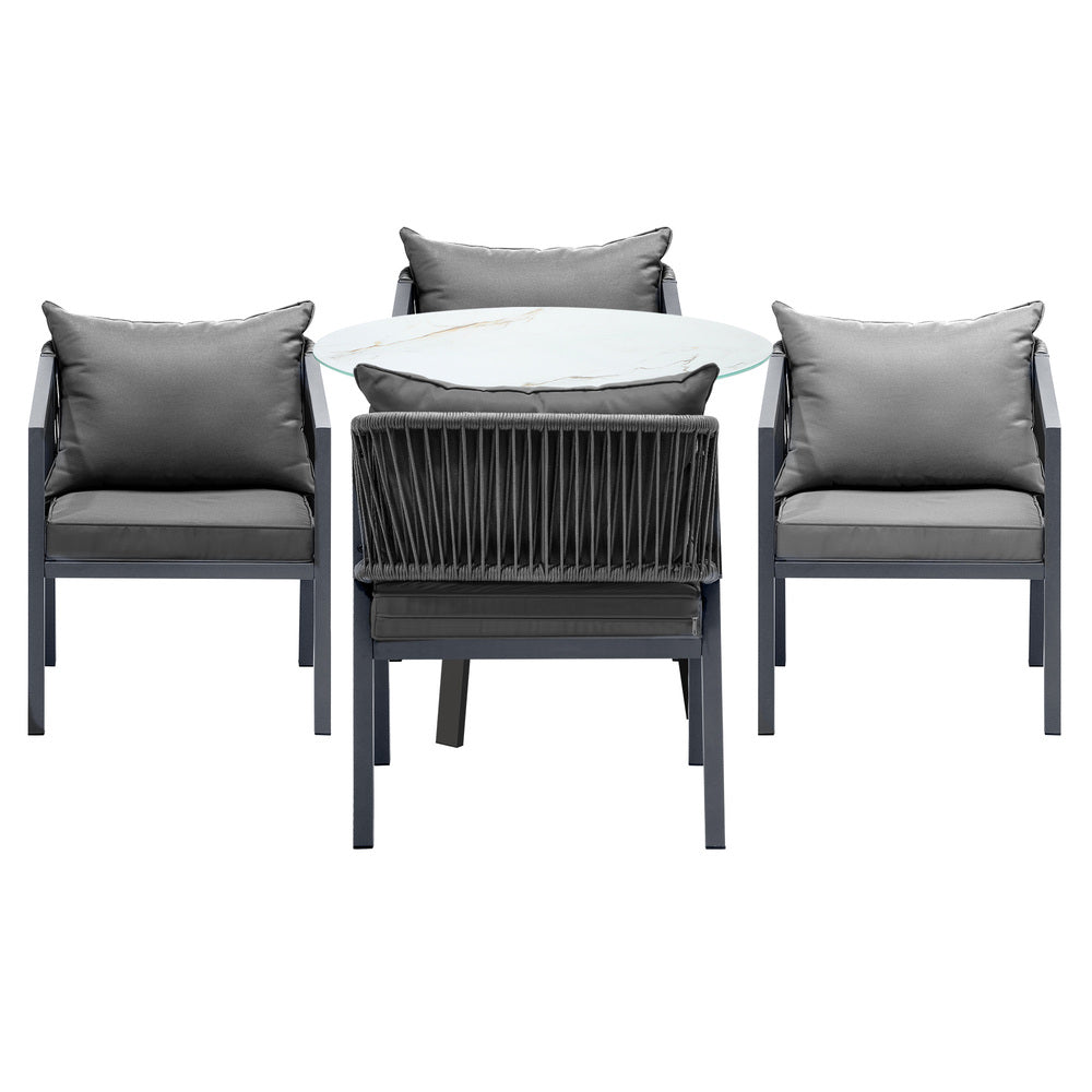 Playa Orsini 3 or 5pc Marble Style Table and Chair Outdoor Set | Soft Cushioned Chairs and Table Patio Furniture Set