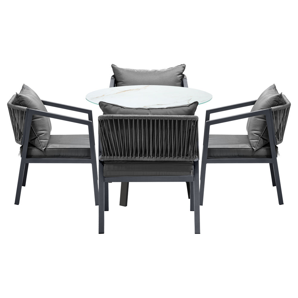 Playa Orsini 3 or 5pc Marble Style Table and Chair Outdoor Set | Soft Cushioned Chairs and Table Patio Furniture Set