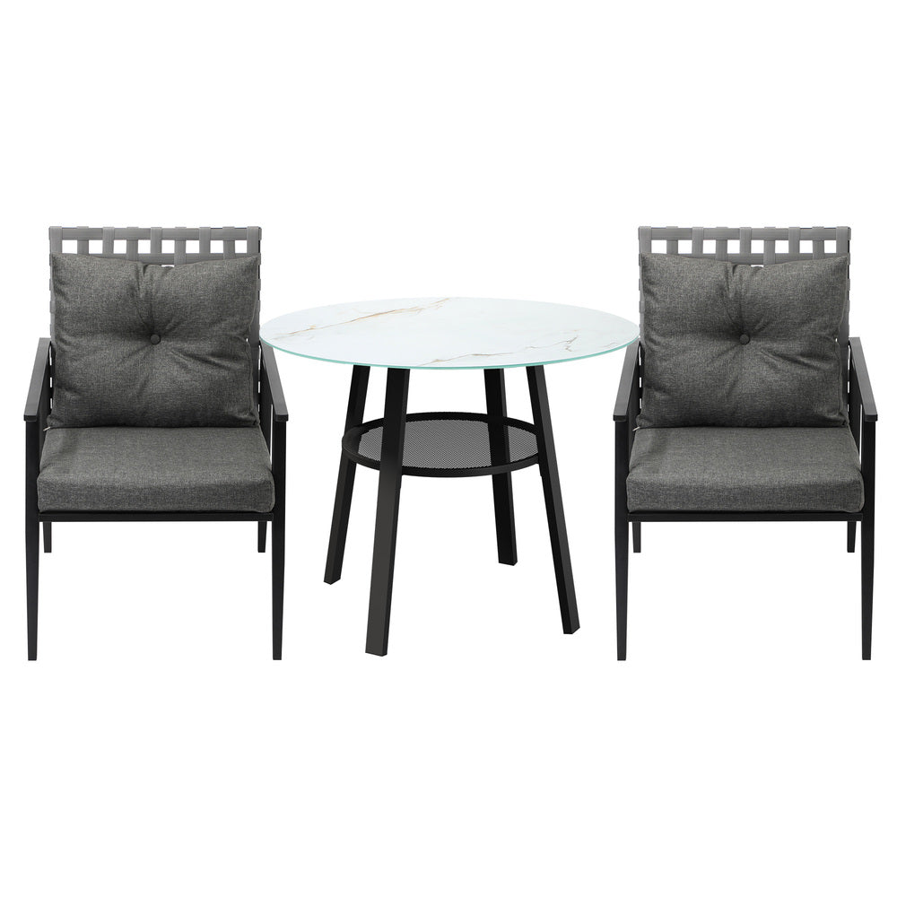 Playa Orsini 3 or 5pc Marble Style Table and Chair Outdoor Set | Soft Cushioned Chairs and Table Patio Furniture Set