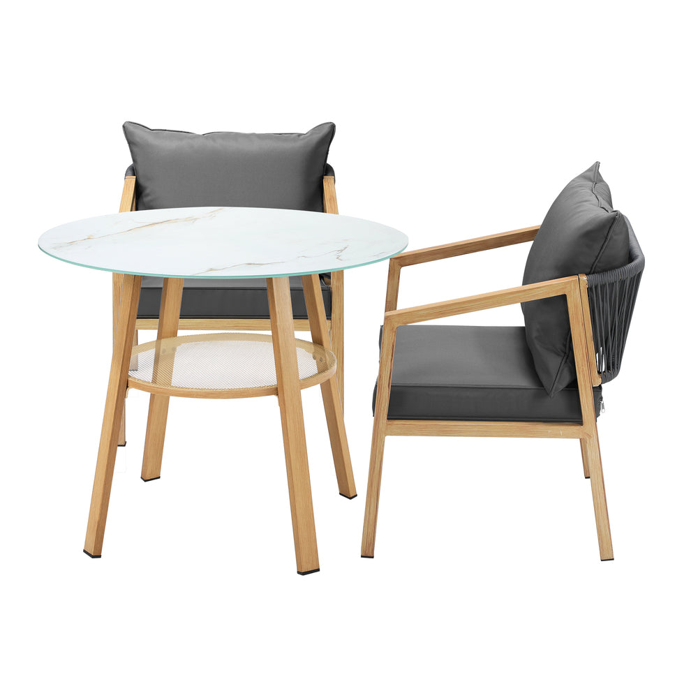 Playa Bonita 3 or 5pc Marble Style Table and Chair Outdoor Set | Soft Cushioned Chairs and Table Patio Furniture Set