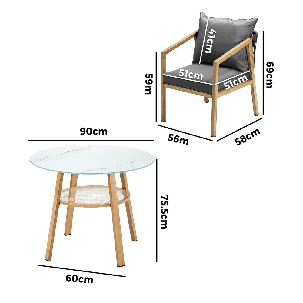 Playa Bonita 3 or 5pc Marble Style Table and Chair Outdoor Set | Soft Cushioned Chairs and Table Patio Furniture Set