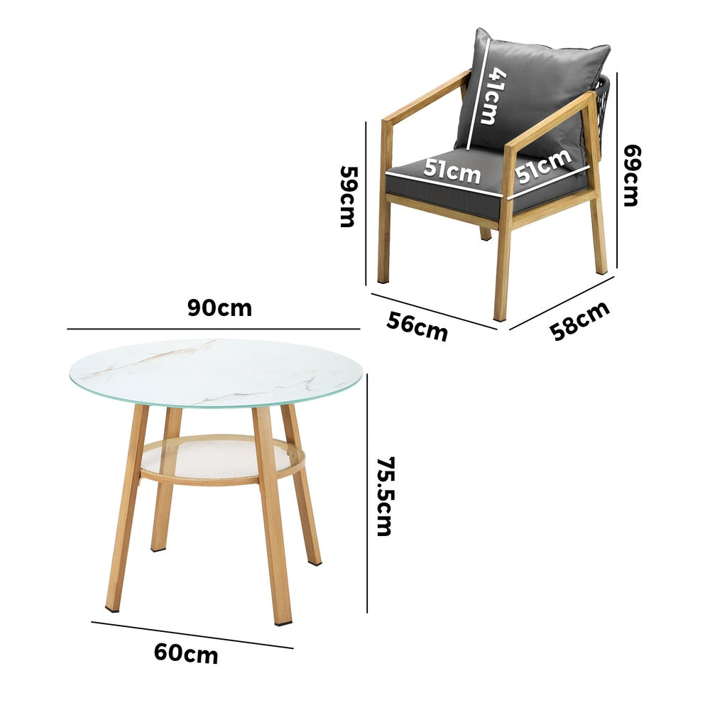 Playa Bonita 3 or 5pc Marble Style Table and Chair Outdoor Set | Soft Cushioned Chairs and Table Patio Furniture Set