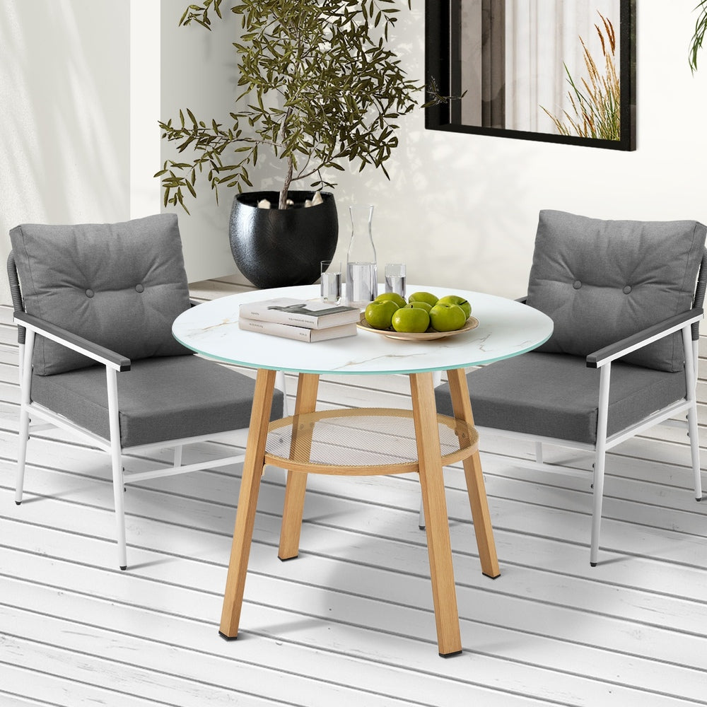 Playa Bonita 3 or 5pc Marble Style Table and Chair Outdoor Set | Soft Cushioned Chairs and Table Patio Furniture Set