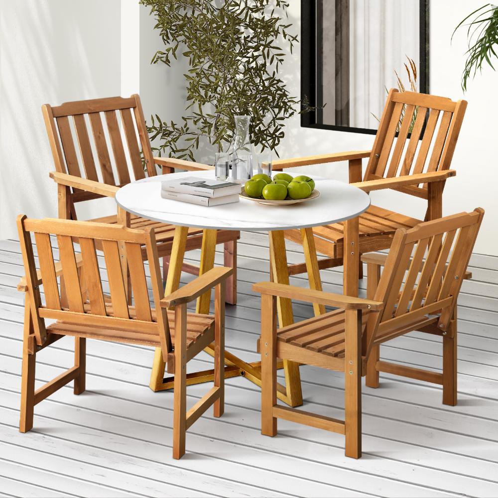 Designer Eros Marble Stone Style Table and Chair Outdoor Set | 3 or 5pc Soft Cushioned Chairs and Table Patio Furniture Set