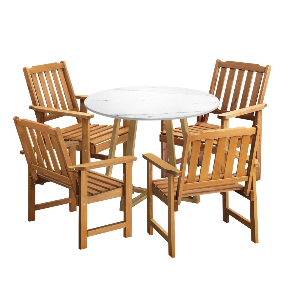 Designer Eros Marble Stone Style Table and Chair Outdoor Set | 3 or 5pc Soft Cushioned Chairs and Table Patio Furniture Set