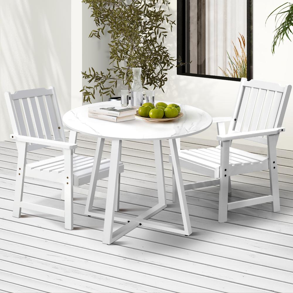 Designer Eros Marble Stone Style Table and Chair Outdoor Set | 3 or 5pc Soft Cushioned Chairs and Table Patio Furniture Set