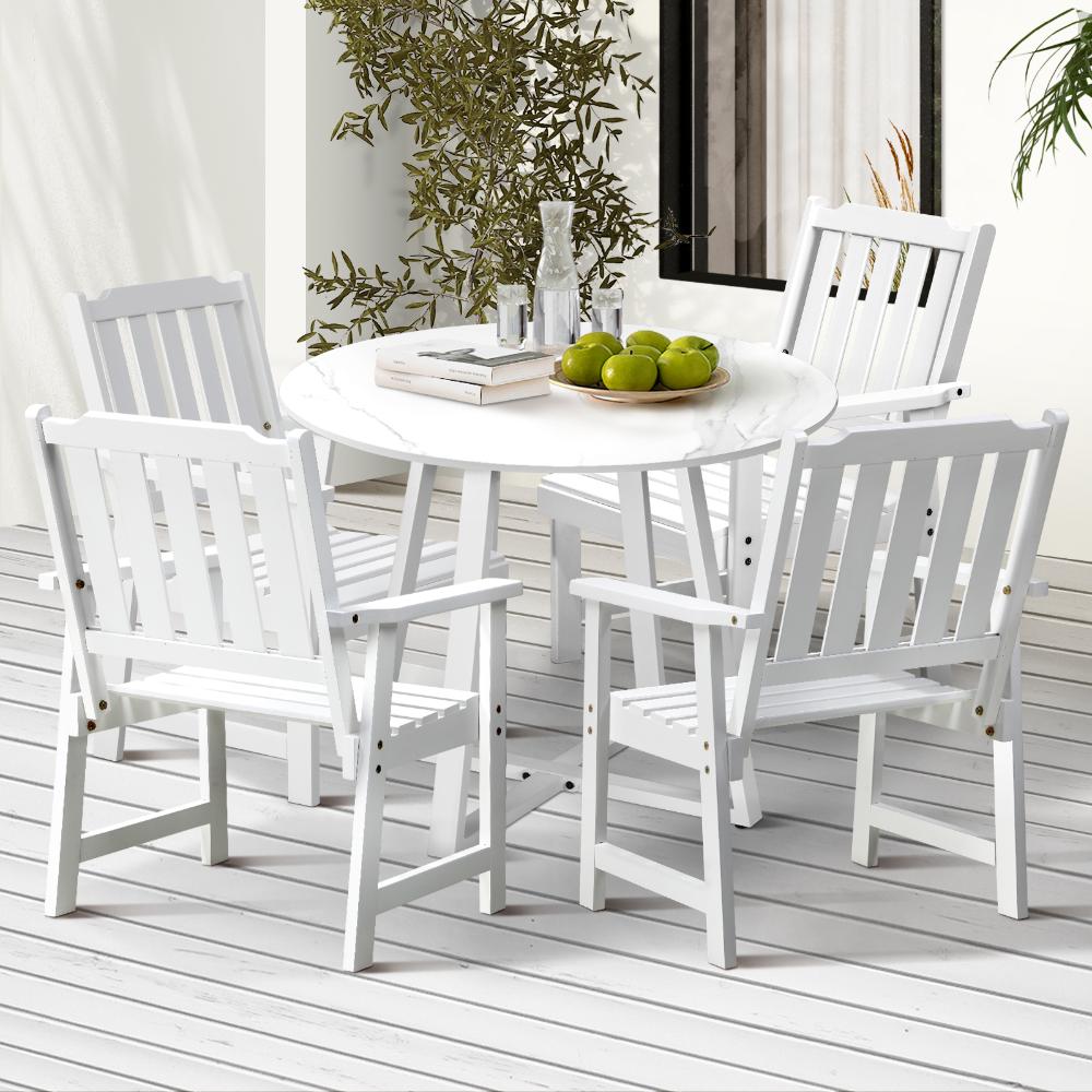 Designer Eros Marble Stone Style Table and Chair Outdoor Set | 3 or 5pc Soft Cushioned Chairs and Table Patio Furniture Set