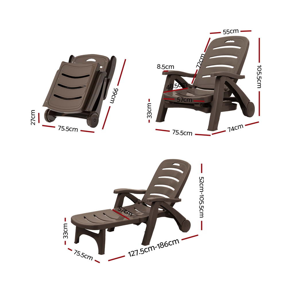 Amalfi Foldable Modern Sun Lounge | Weather Resistant Outdoor Pool Lounger Day Bed With Moveable Wheels