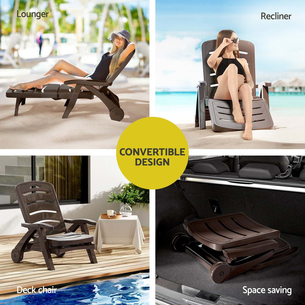 Amalfi Foldable Modern Sun Lounge | Weather Resistant Outdoor Pool Lounger Day Bed With Moveable Wheels