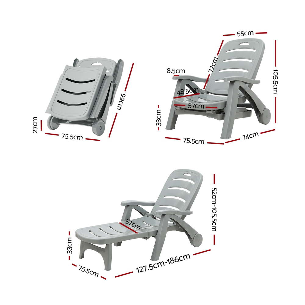 Amalfi Foldable Modern Sun Lounge | Weather Resistant Outdoor Pool Lounger Day Bed With Moveable Wheels