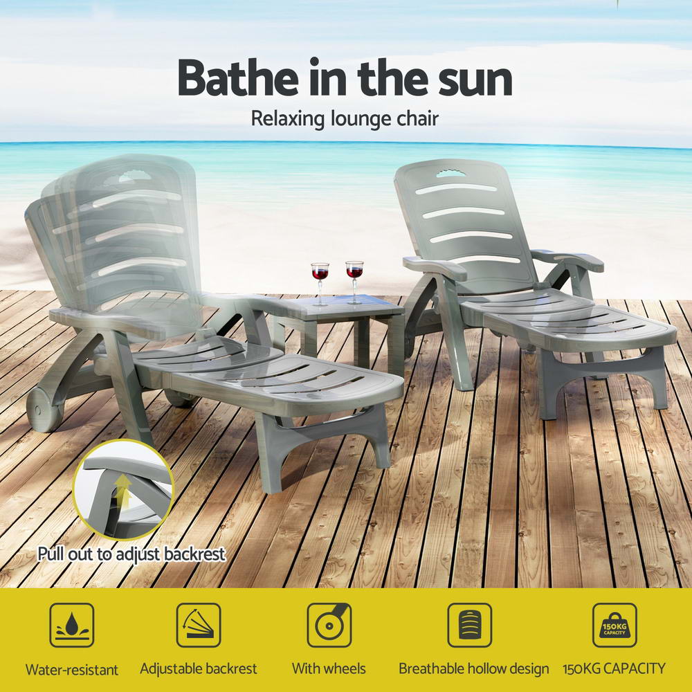 Amalfi Foldable Modern Sun Lounge | Weather Resistant Outdoor Pool Lounger Day Bed With Moveable Wheels