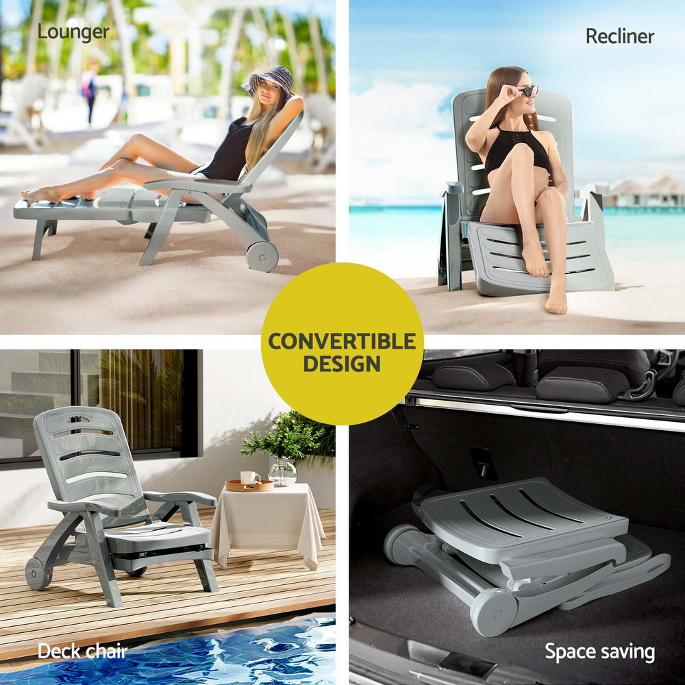 Amalfi Foldable Modern Sun Lounge | Weather Resistant Outdoor Pool Lounger Day Bed With Moveable Wheels