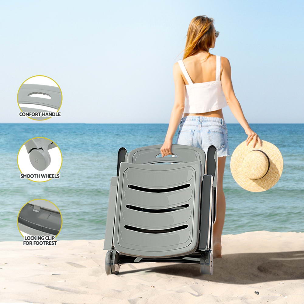 Amalfi Foldable Modern Sun Lounge | Weather Resistant Outdoor Pool Lounger Day Bed With Moveable Wheels