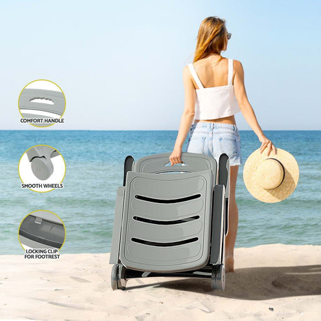 Amalfi Foldable Modern Sun Lounge | Weather Resistant Outdoor Pool Lounger Day Bed With Moveable Wheels