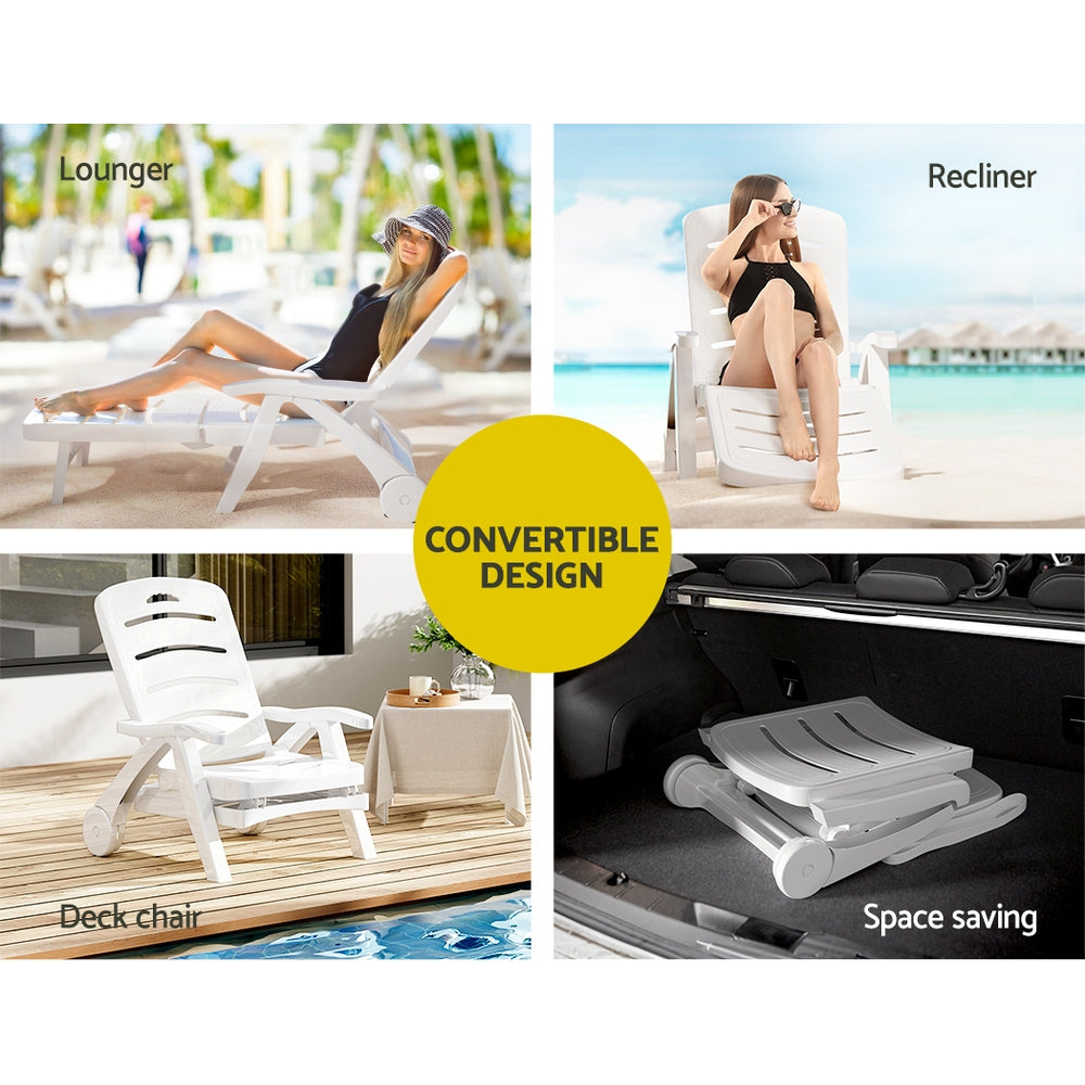 Amalfi Foldable Modern Sun Lounge | Weather Resistant Outdoor Pool Lounger Day Bed With Moveable Wheels