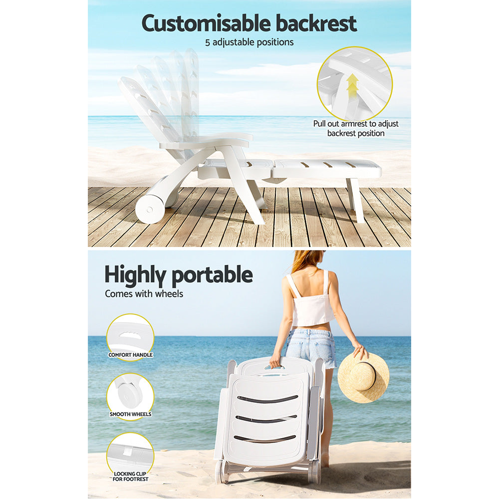 Amalfi Foldable Modern Sun Lounge | Weather Resistant Outdoor Pool Lounger Day Bed With Moveable Wheels