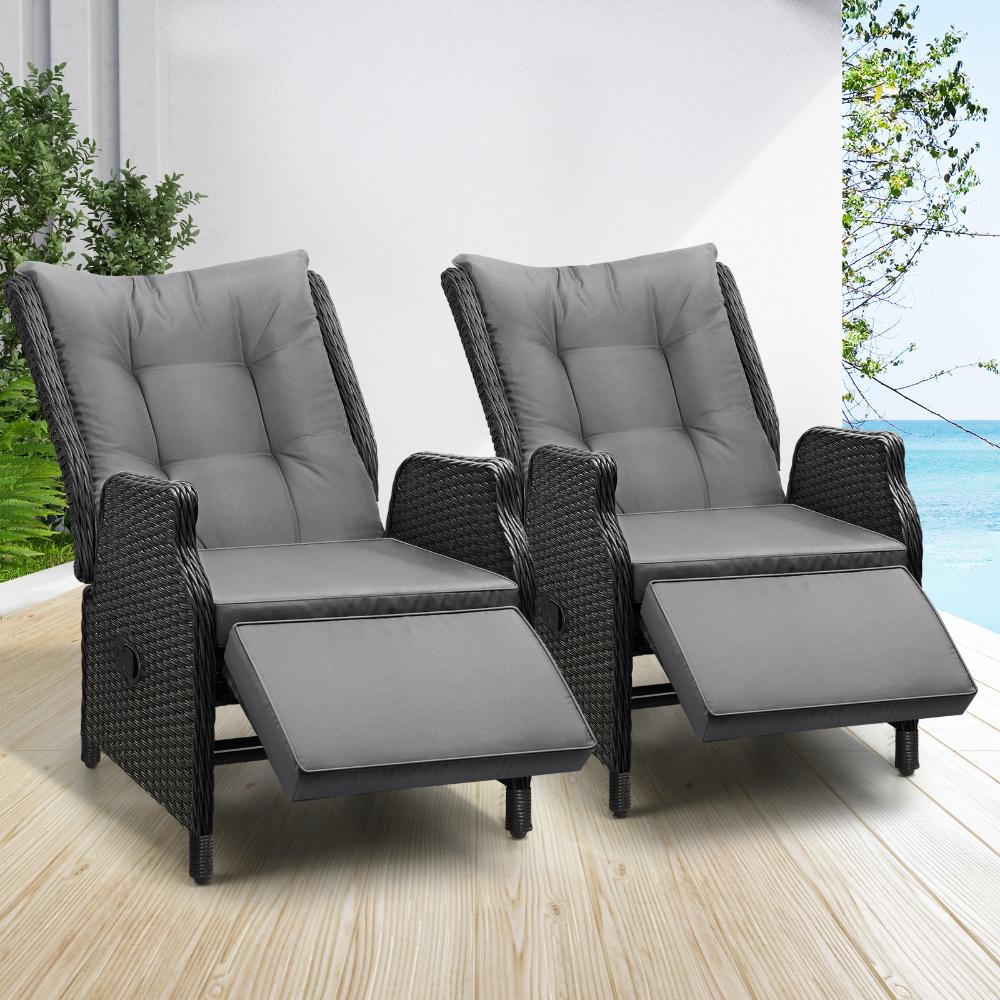 Positano Lux Rattan Wicker Outdoor Lounger Set | Weather Resistant Garden Patio Furniture | Adjustable Cushioned Lounger Sets