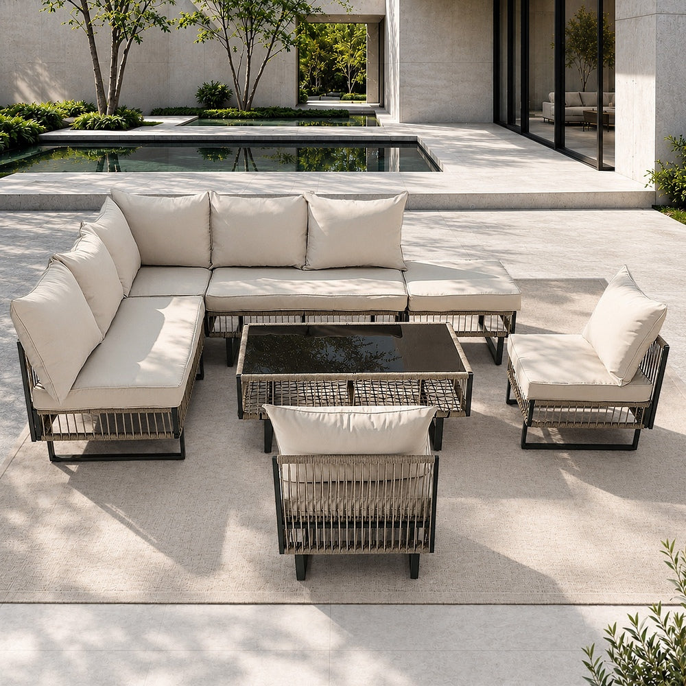 Surra Modern Cushioned Outdoor Sofa Set with Table | Soft Durable Outdoor Seating Furniture Set