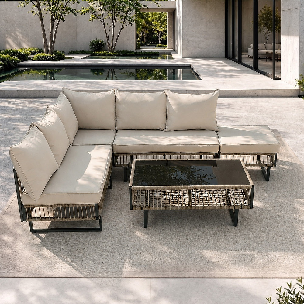 Surra Modern Cushioned Outdoor Sofa Set with Table | Soft Durable Outdoor Seating Furniture Set