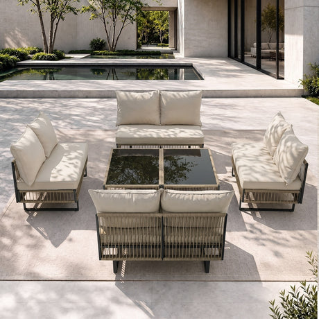 Surra Modern Cushioned Outdoor Sofa Set with Table | Soft Durable Outdoor Seating Furniture Set