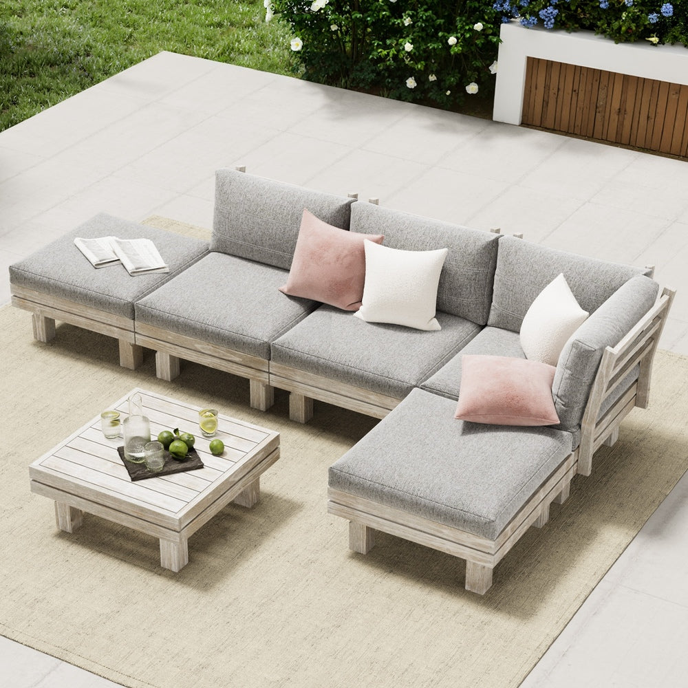 Milano Luxe Wooden Outdoor Lounge Set with Table | Modern Soft Extra Wide Cushions Outdoor Sofa Set