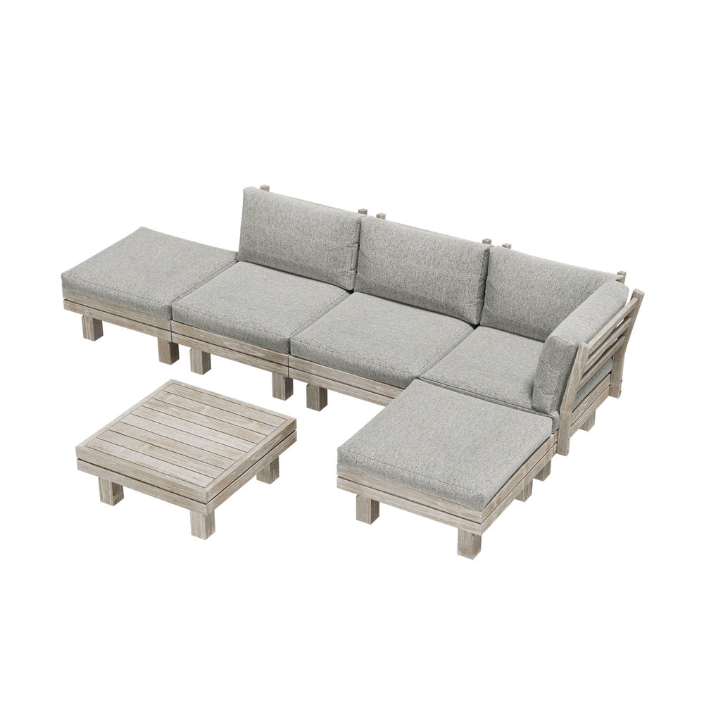 Milano Luxe Wooden Outdoor Lounge Set with Table | Modern Soft Extra Wide Cushions Outdoor Sofa Set