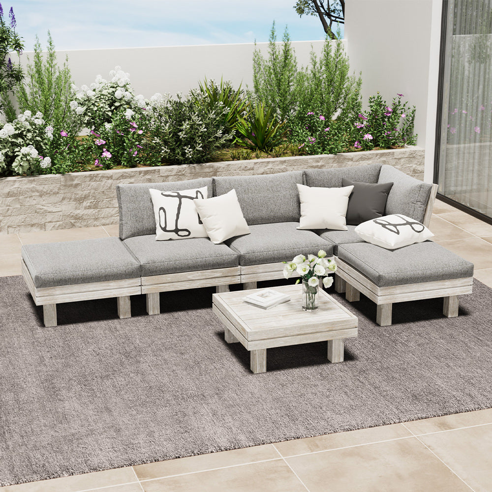 Milano Luxe Wooden Outdoor Lounge Set with Table | Modern Soft Extra Wide Cushions Outdoor Sofa Set
