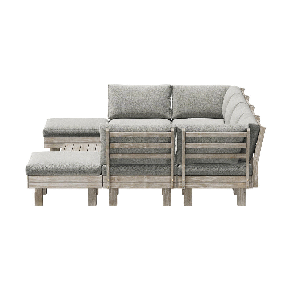 Milano Luxe Wooden Outdoor Lounge Set with Table | Modern Soft Extra Wide Cushions Outdoor Sofa Set