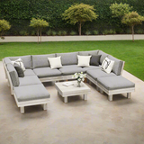 Milano Luxe Wooden Outdoor Lounge Set with Table | Modern Soft Extra Wide Cushions Outdoor Sofa Set