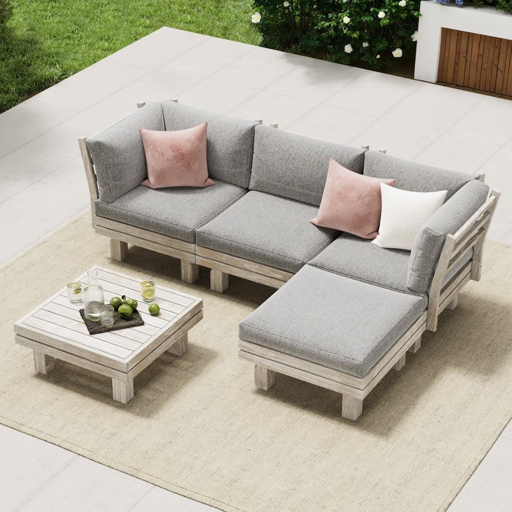 Milano Luxe Wooden Outdoor Lounge Set with Table | Modern Soft Extra Wide Cushions Outdoor Sofa Set