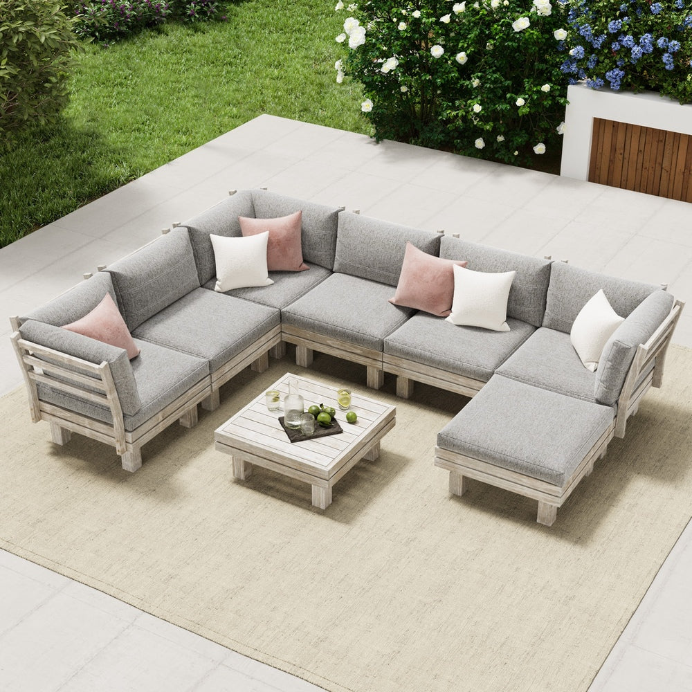 Milano Luxe Wooden Outdoor Lounge Set with Table | Modern Soft Extra Wide Cushions Outdoor Sofa Set