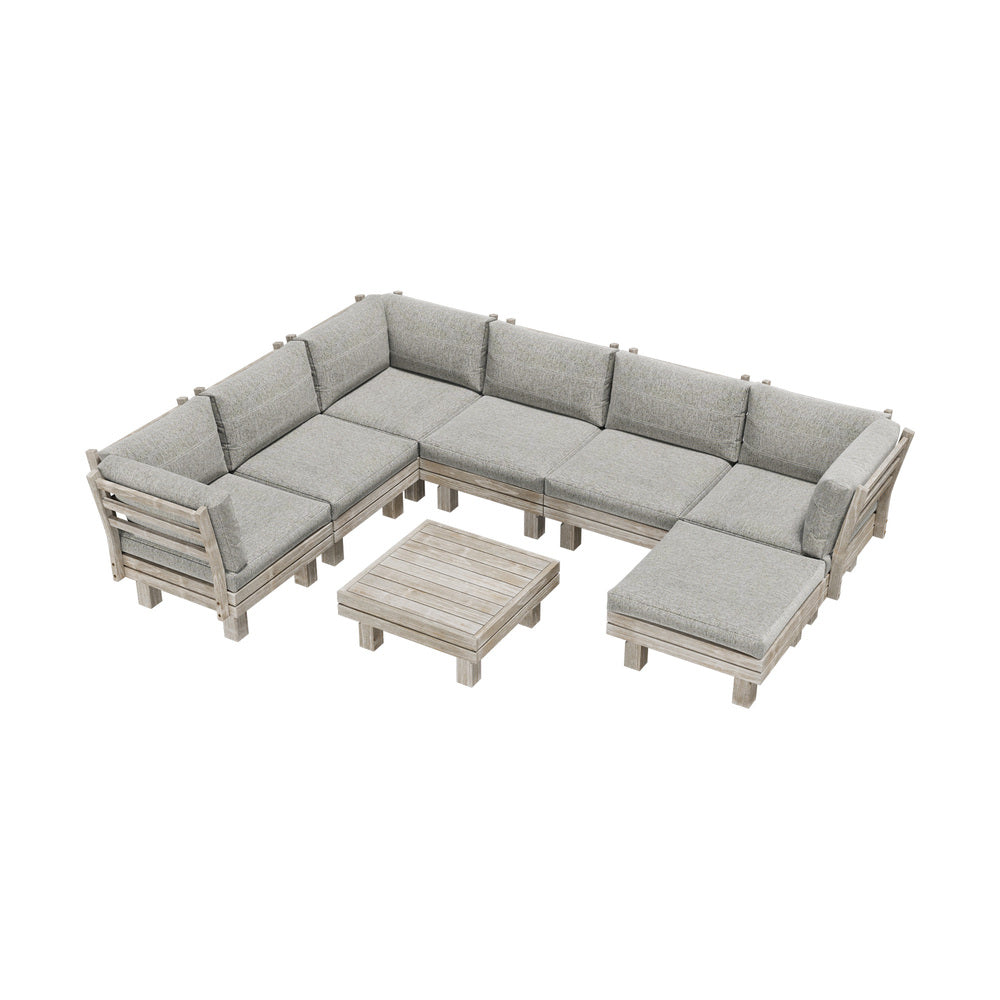 Milano Luxe Wooden Outdoor Lounge Set with Table | Modern Soft Extra Wide Cushions Outdoor Sofa Set