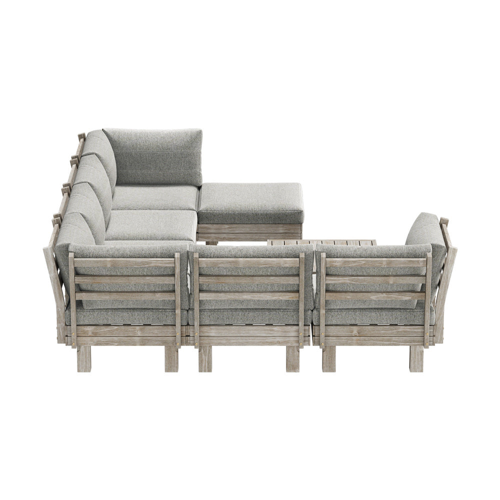 Milano Luxe Wooden Outdoor Lounge Set with Table | Modern Soft Extra Wide Cushions Outdoor Sofa Set