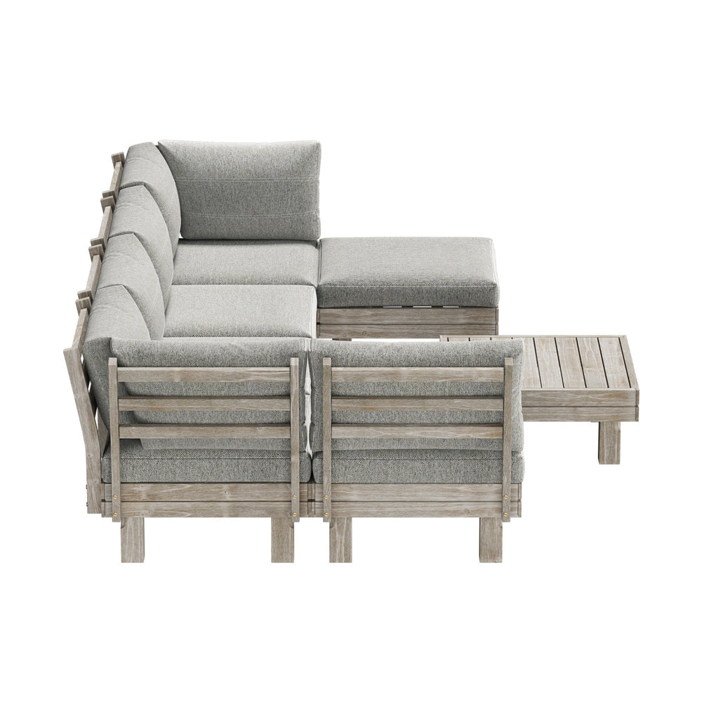 Milano Luxe Wooden Outdoor Lounge Set with Table | Modern Soft Extra Wide Cushions Outdoor Sofa Set