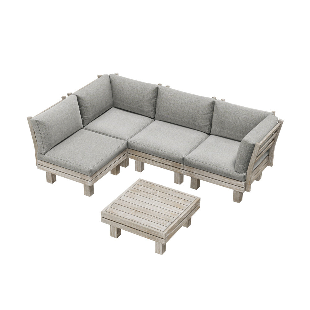 Milano Luxe Wooden Outdoor Lounge Set with Table | Modern Soft Extra Wide Cushions Outdoor Sofa Set