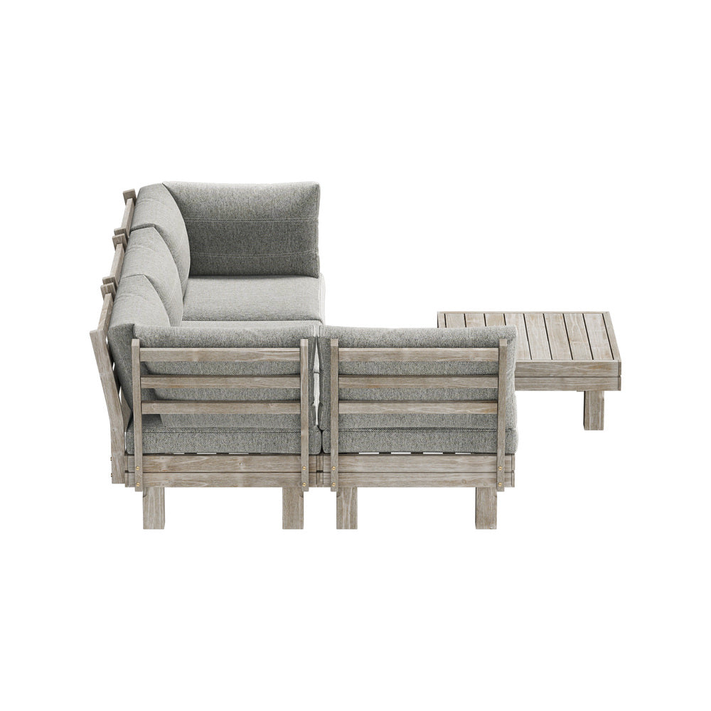 Milano Luxe Wooden Outdoor Lounge Set with Table | Modern Soft Extra Wide Cushions Outdoor Sofa Set